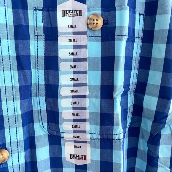 Duluth Trading Co Blue Plaid Button Down Short Sleeve Shirt Men Cotton Small NWT - Picture 5 of 7